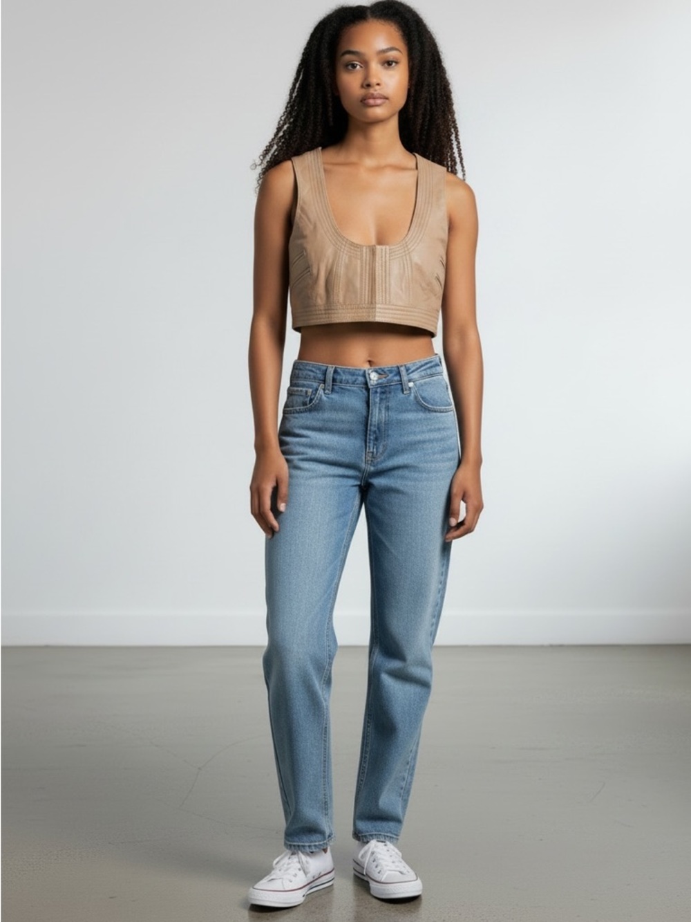 Arden B Taupe Leather Crop Vest with Gold Lining Size Small